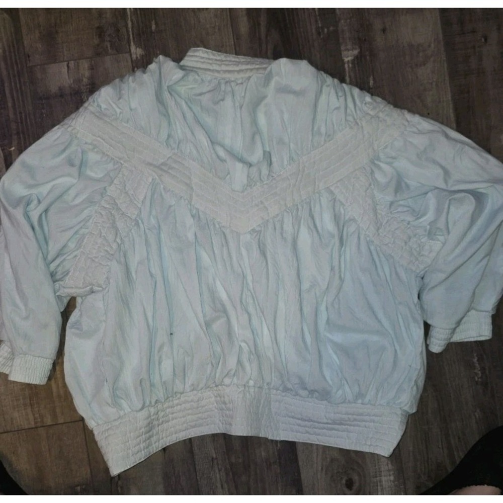 Vtg 80s Abraxas Women Crepe Pleated Windbreaker Jacket Large Blue Puff‎ Sleeves - Picture 8 of 8